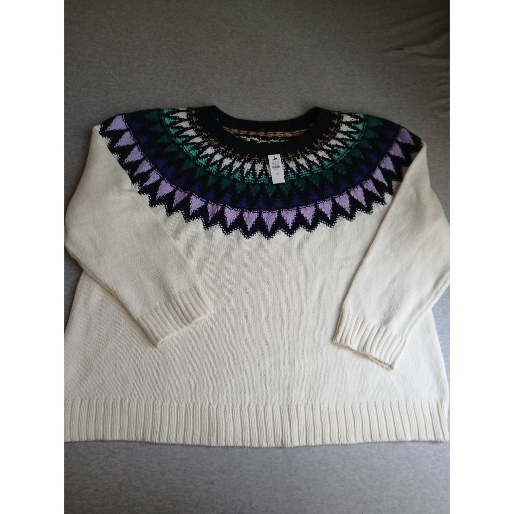 Talbots Sweater 3x Fair Isle Pullover Crew Neck Western Nordic Chunky Knit New